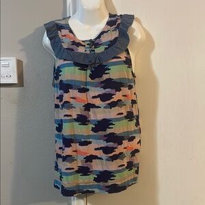 Marc By Marc Jacobs Green and Blue Ruffled Bib Collar Blouse